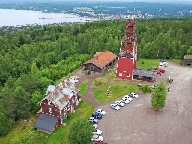 Vidablick lookout tower outside Rättvik with its pier on Lake Siljan